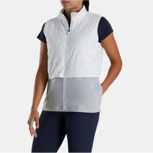 FootJoy FJ Women’s Layered Golf Vest White Grey Pockets Full Zip Size XS
